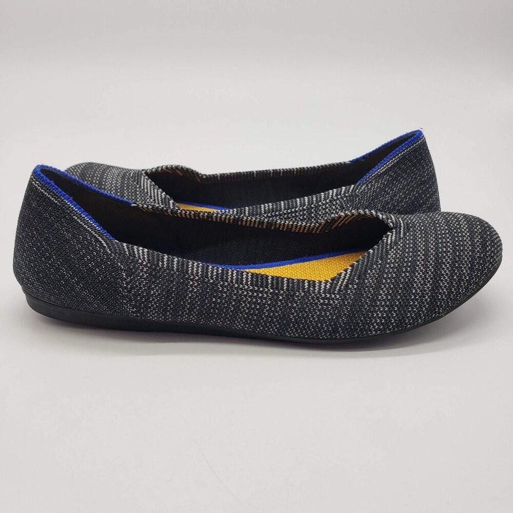 Rothy's womens THE FLAT US 8 black white multi stretch slip on flats shoes